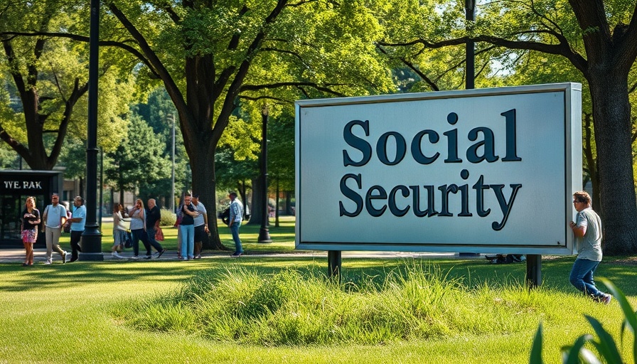 Social Security sign with people walking near it in Muskegon park