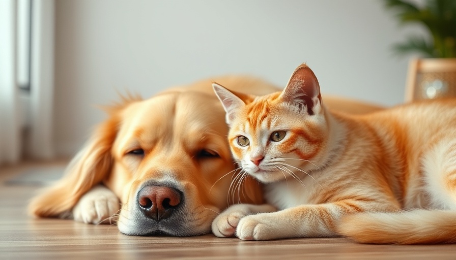 Golden retriever and cat resting together for pet ownership brain health aging.