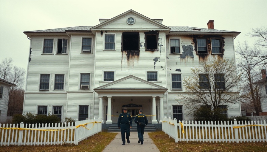Older housing building with fire damage and caution tape in Muskegon.