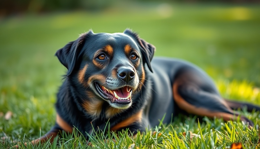 Signs of doggy dementia in an older dog relaxing on grass.