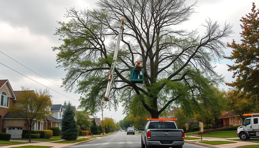 Tree preparation for storms with expert trimming in suburban area.