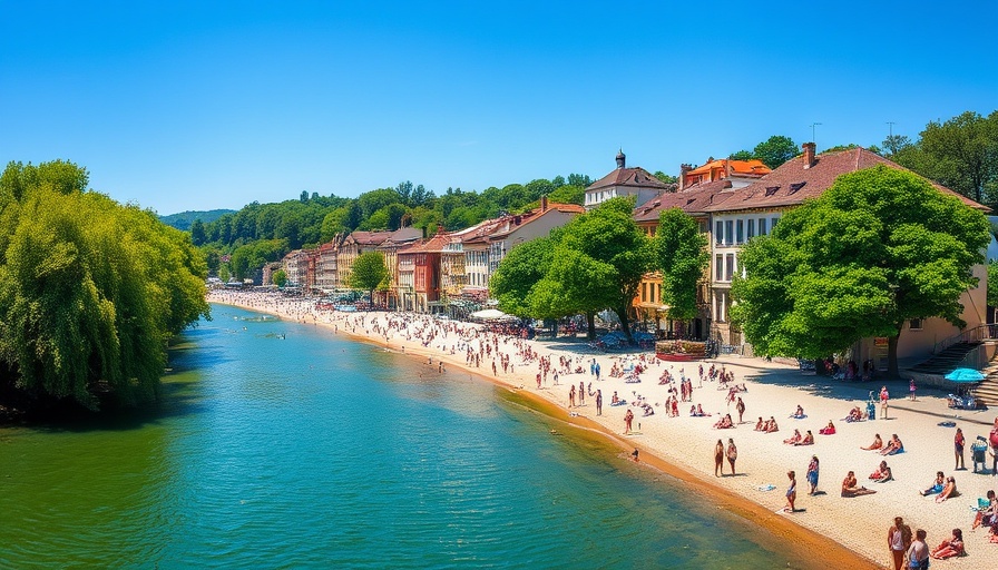 European City of Trees: Riverside beach with lush greenery
