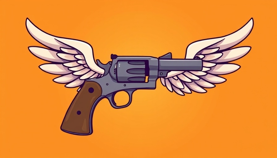 Cartoon revolver with wings symbolizes responsible gun ownership.