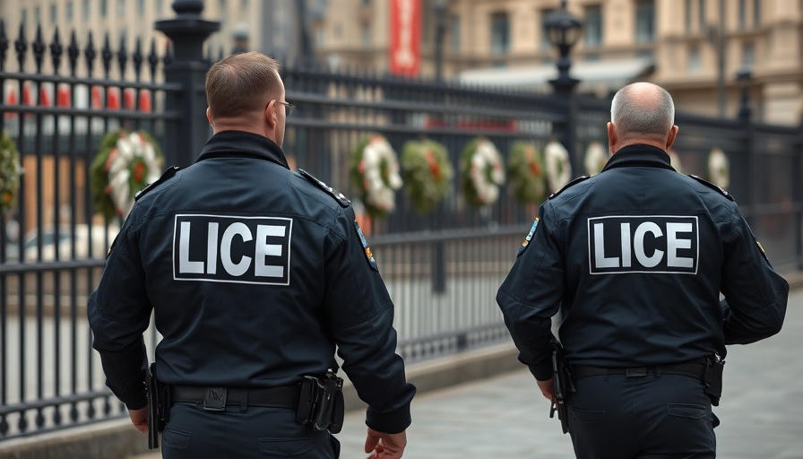 Two ICE officers walking in urban area, related to Medicaid enrollees personal information ICE access.