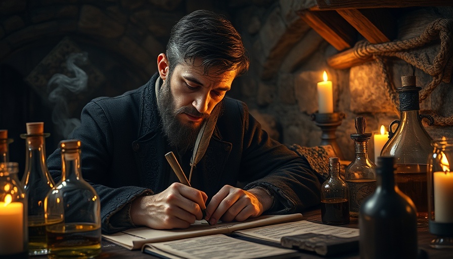 Medieval alchemist crafting in dimly lit room, alternative health care Muskegon.