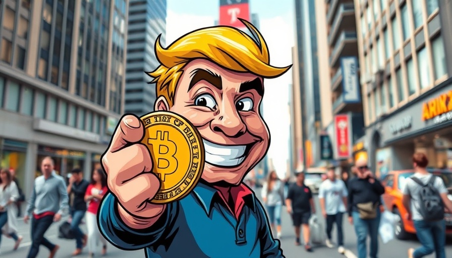 Colorful cartoon art of character with crypto coin in city - 401(k) markets to crypto.