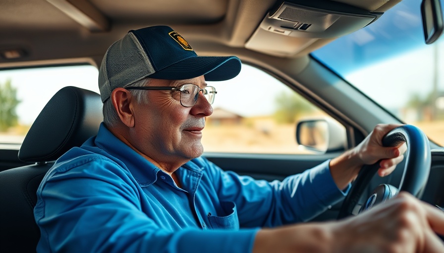 Elderly man driving confidently, مرتبط بالتخطيط المالي للتقاعد لكبار السن.