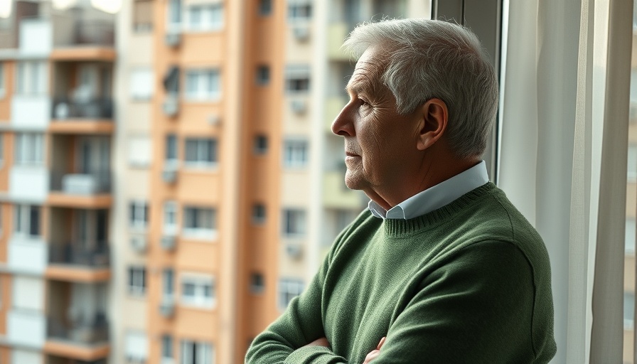 Older man gazing out window reflects Alzheimer's disease and dementia.
