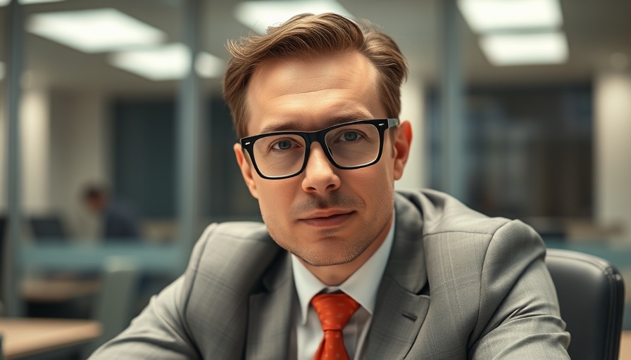 Male speaker in glasses, formal setting, office desk.