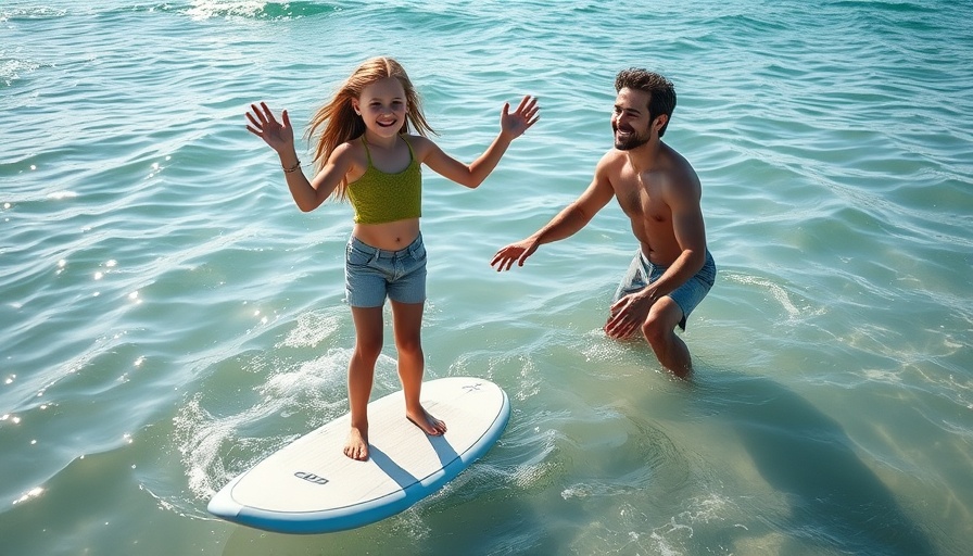 Surfers for Autism event with girl surfing assisted.
