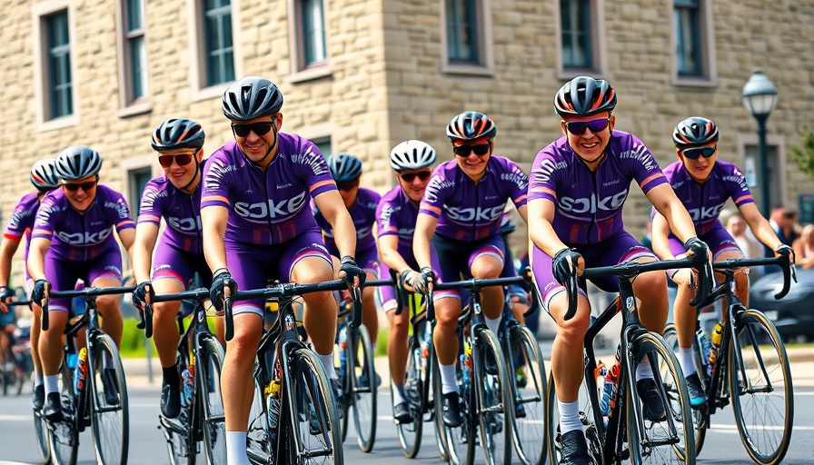 Cyclists in purple jerseys ride for Bike4Alz Alzheimer's research.