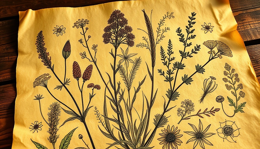 Ancient herbal manuscript illustrating alternative health care examples with botanical images.