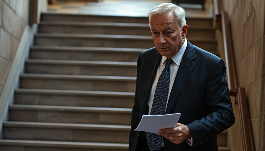 Man in suit with documents walking down stairs for report on autism assessment waiting lists.