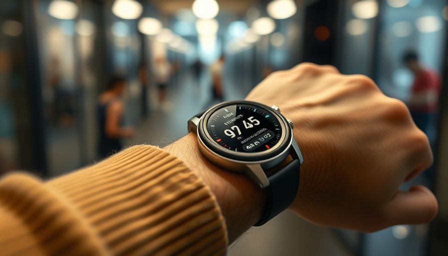 Wearable medical device in Muskegon displaying health metrics on wrist.