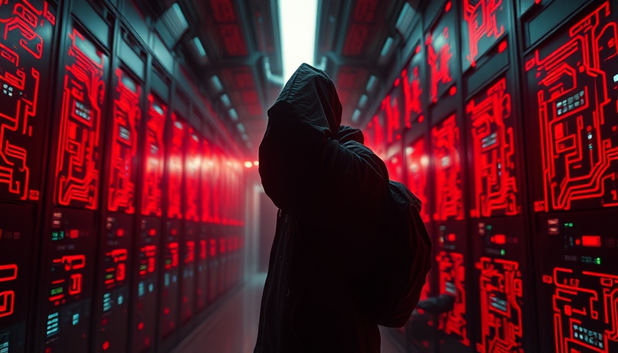 Futuristic data breach concept with a lone figure and digital screens, CMS Hack Medicare Data Breach theme.