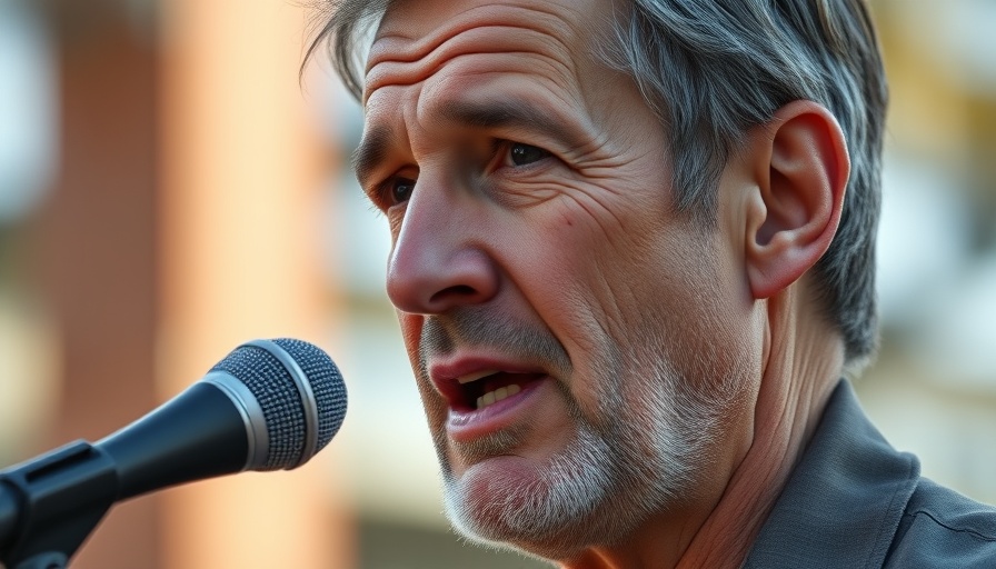 Middle-aged man speaking into microphone outdoors, delayed report on autistic deaths.