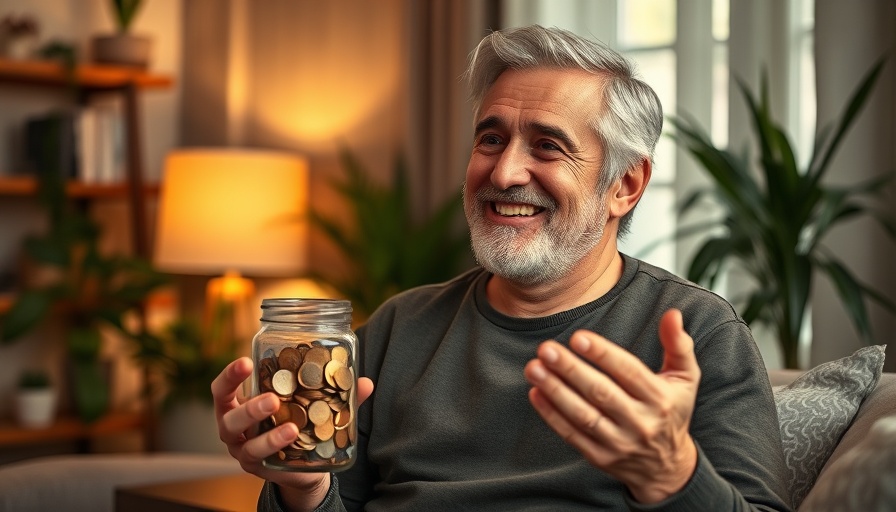 Retirement planning: man with savings jar in cozy room, NPS vs UPS.