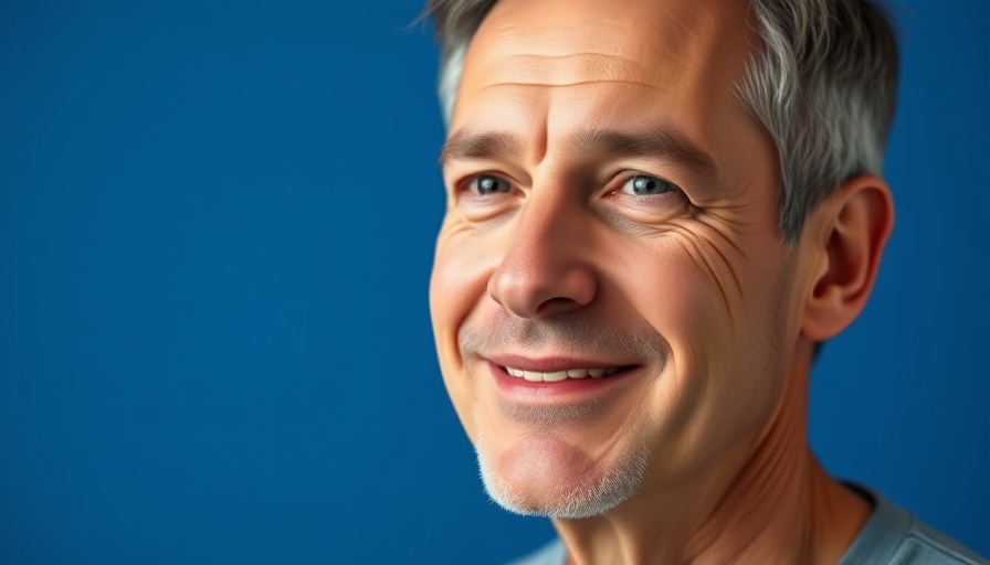 Professional portrait of a middle-aged man wearing dark clothing, blue background.