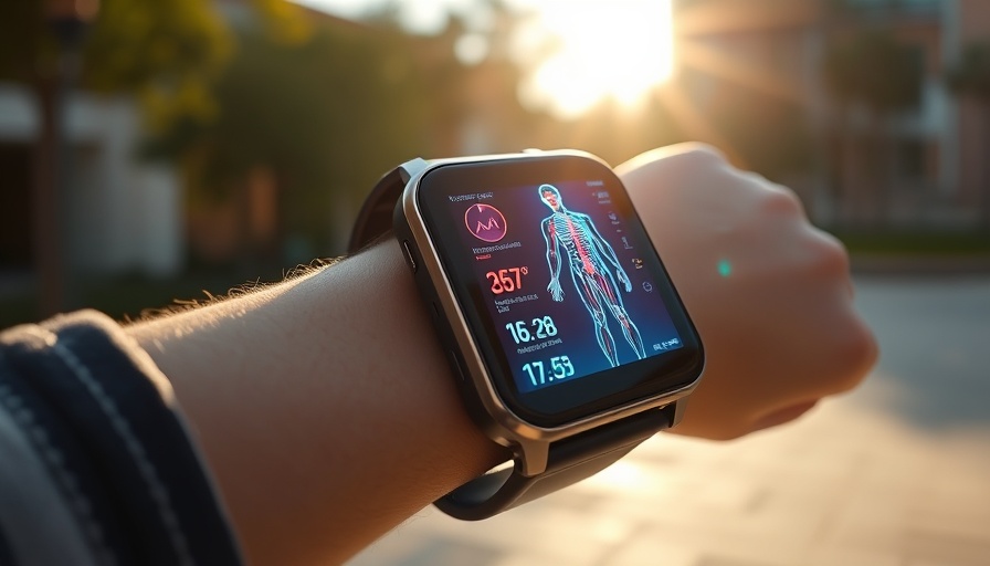 Futuristic health monitoring device displaying metrics in sunlight.