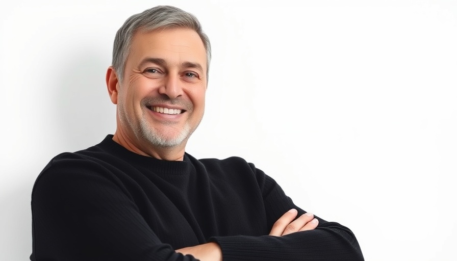 Confident man smiling, arms crossed, studio portrait.