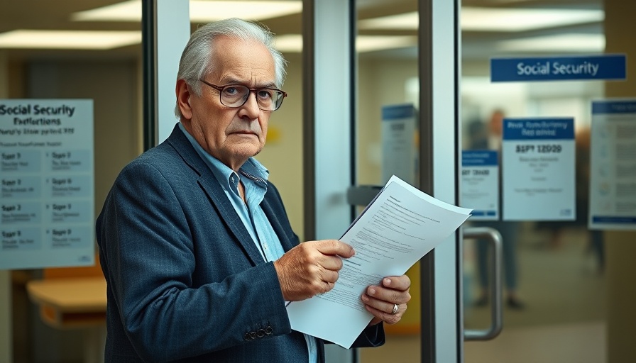 Elderly man at Social Security office for double SSA payment August.