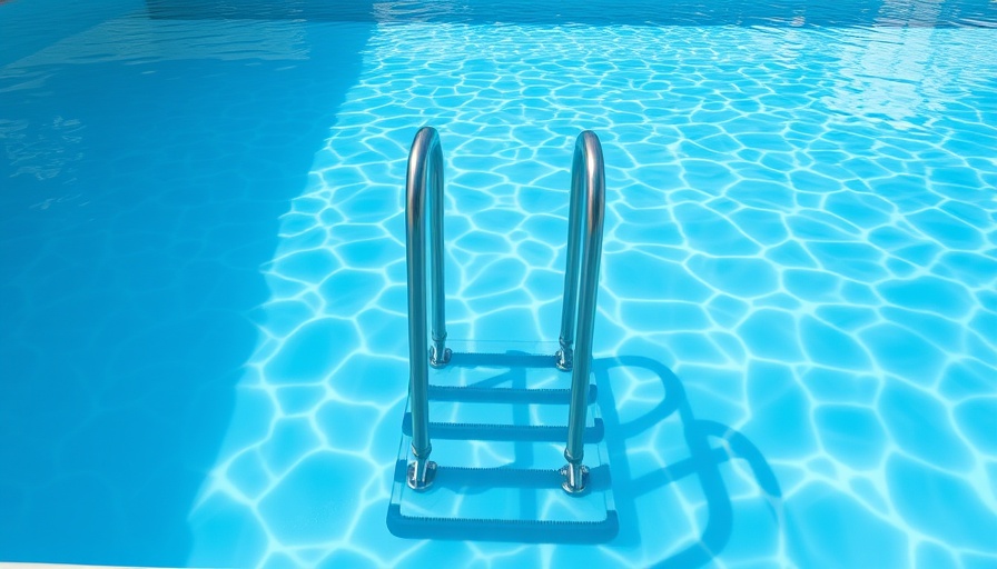 Calm swimming pool water with metal ladder, illustrating accessibility for swim lessons.