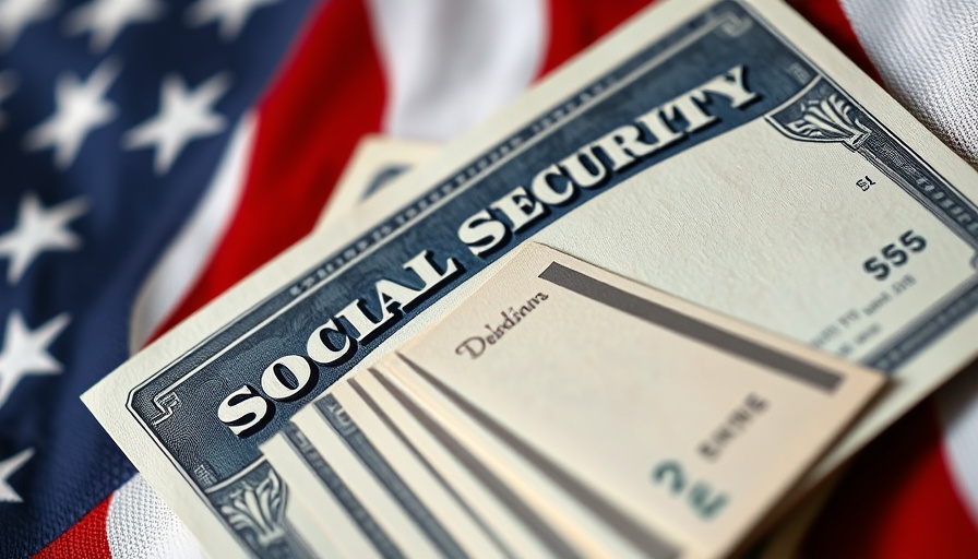 Muskegon Social Security retirement sign up scene with card and money on flag.