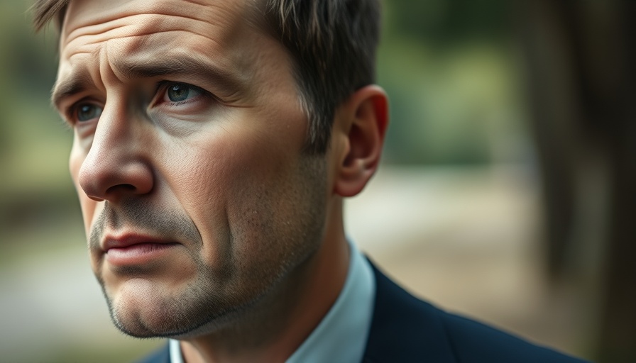 Close-up of a thoughtful man in suit, with natural background