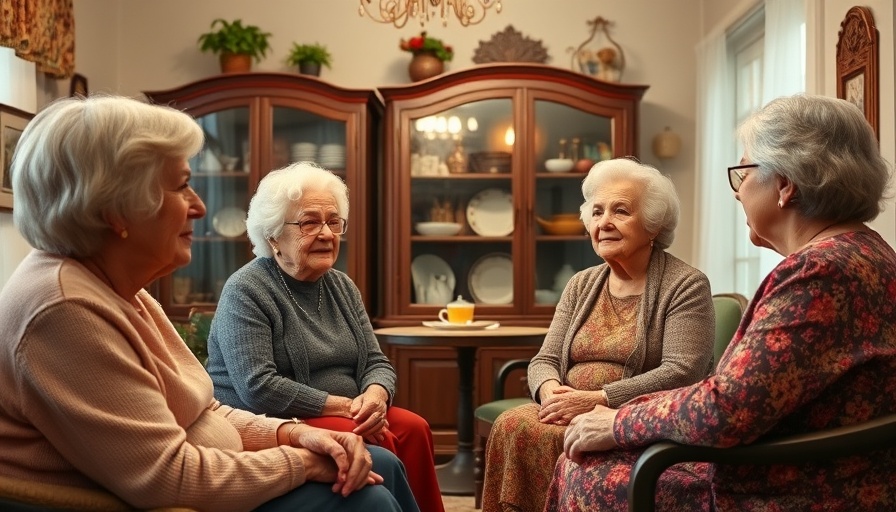 Seniors conversing in a living facility, cozy setting.