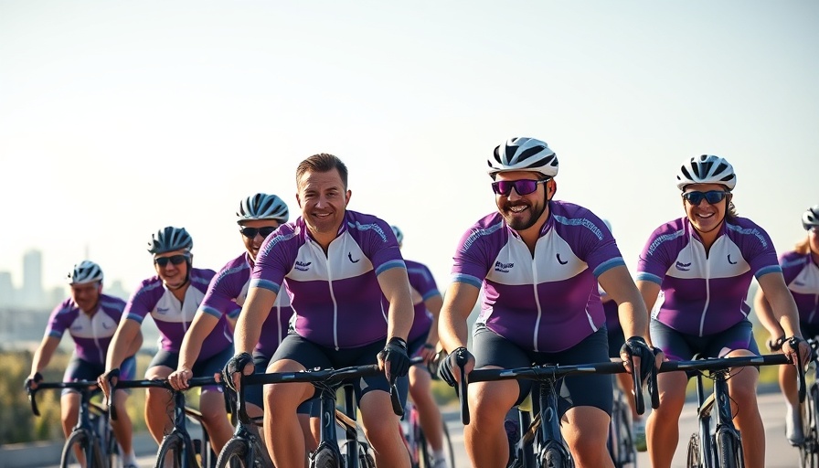 Cyclists in charity ride supporting Alzheimer's services, showing unity.