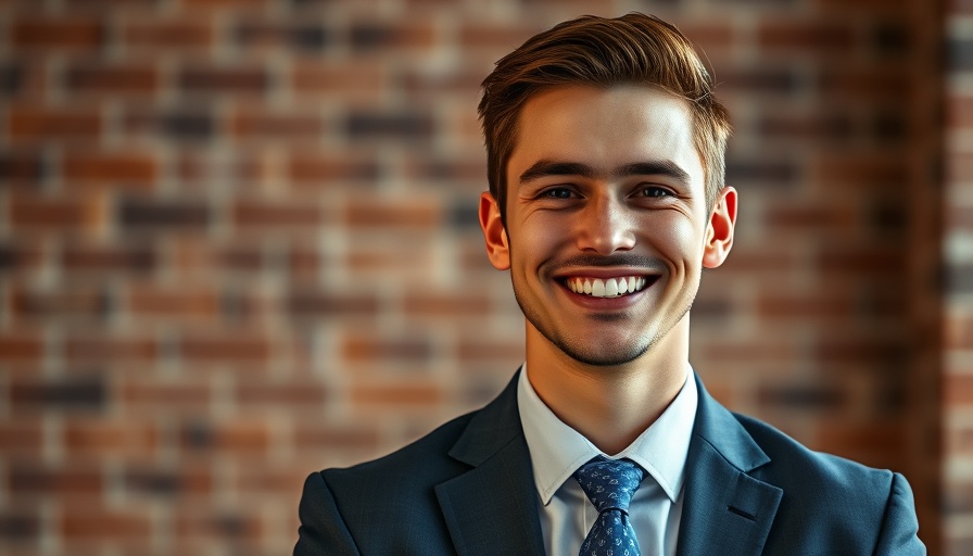 Confident young man in a suit with a brick wall background.