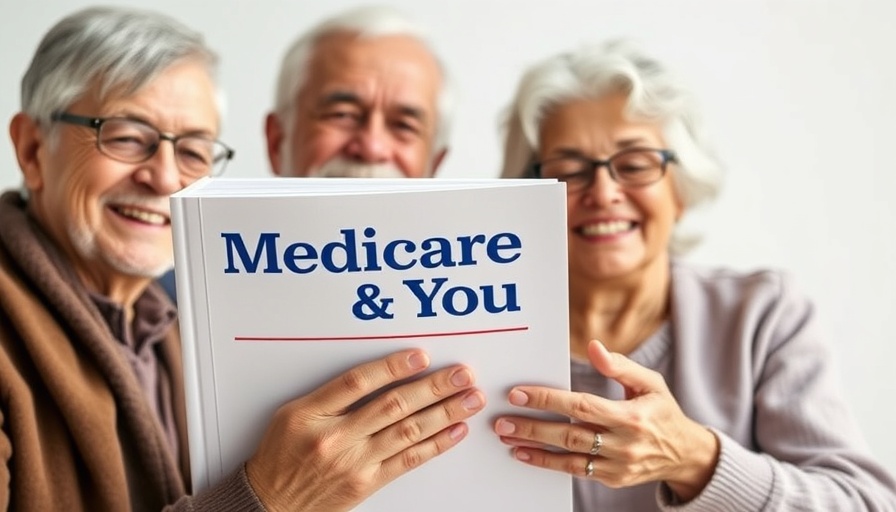Medicare handbook cover with diverse seniors smiling, Medicaid anniversary cuts.