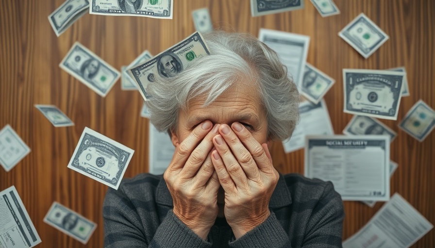 Worried woman with Social Security documents and money, Apply for Social Security in Muskegon.