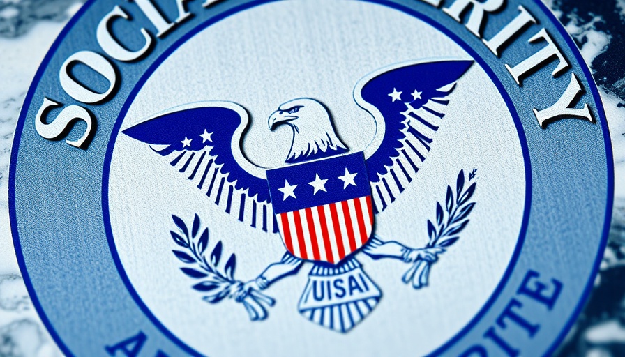 Social Security Administration emblem close-up on marbled background.