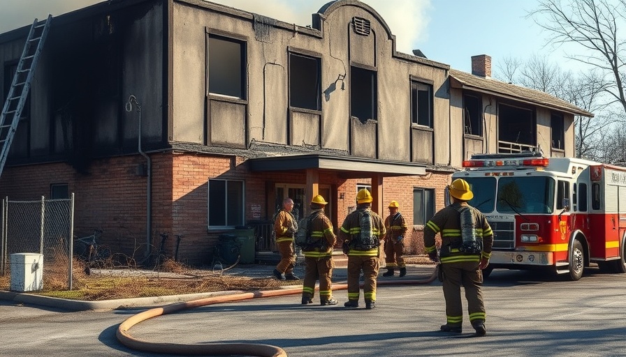 Firefighters addressing blaze in senior care facility.