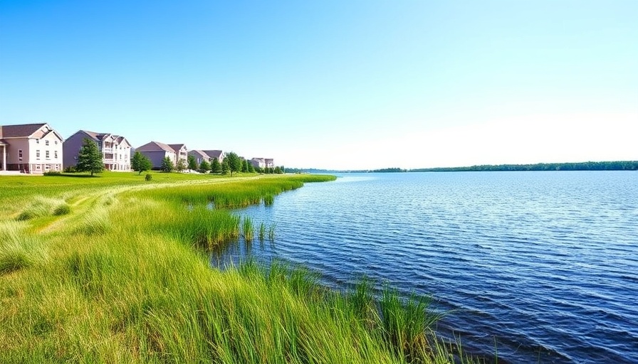 Lakeside view near residential area highlighting drowning risk for children diagnosed with autism.