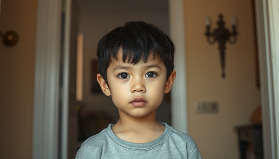Young child standing in doorway, autism water safety topic.