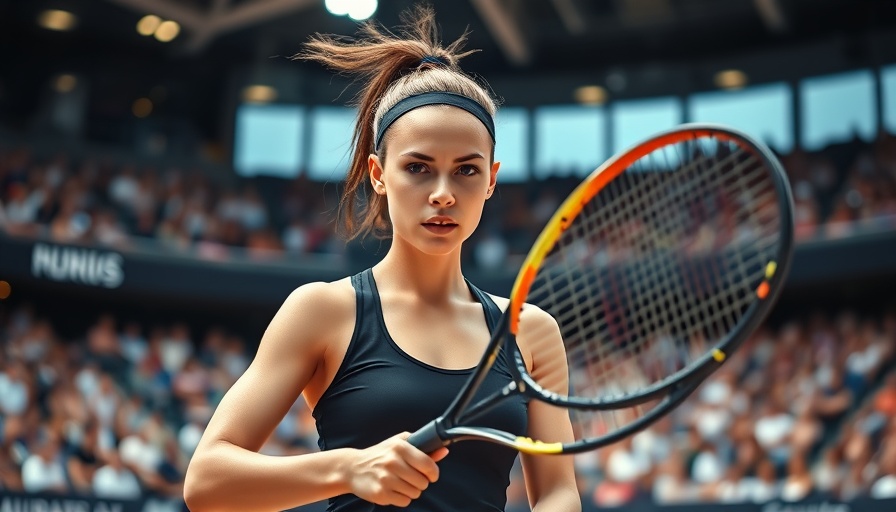Focused tennis player on court with racket during stadium match