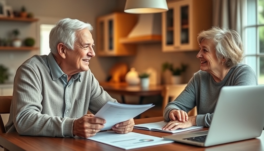 Elderly couple discussing Dow dividend stocks for retirement income.