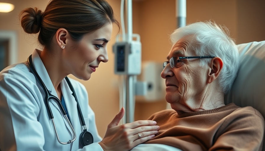 Medical professional caring for elderly patient during new Alzheimer's treatment.