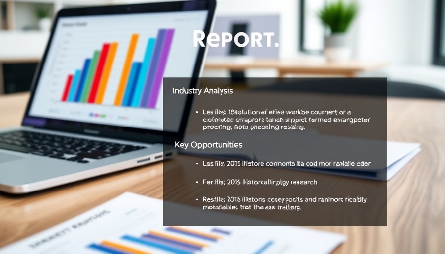 Market research report sheet with laptop and graphs.