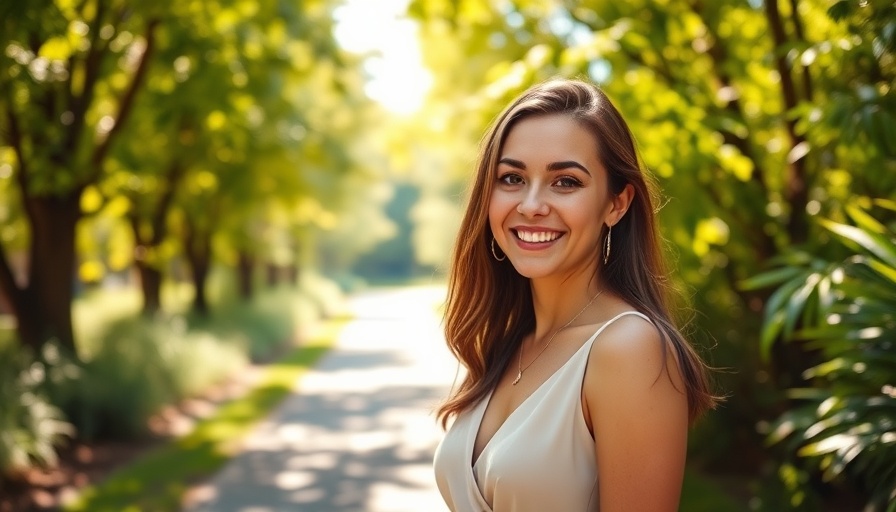 Elegant young woman outdoors in sunlit path, alternative health care examples Muskegon setting.