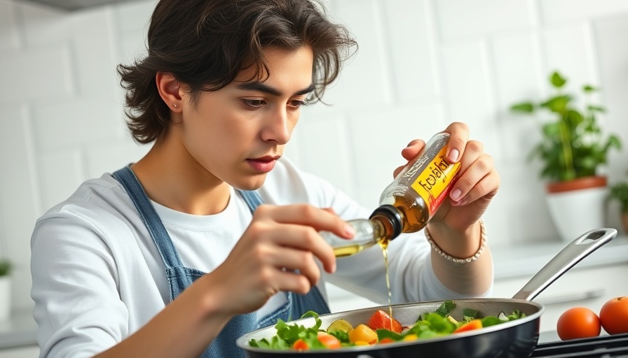 Person cooking with olive oil for seed oils health opinions.