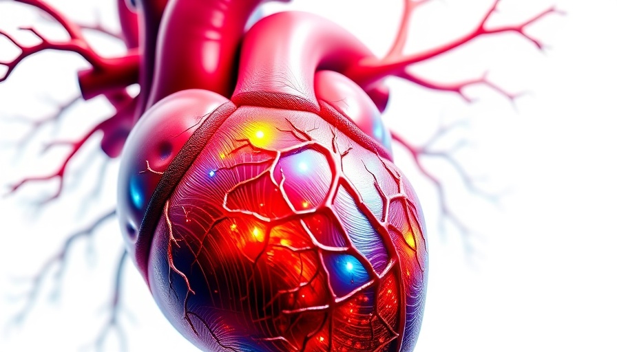 Abstract heart visualization displaying types of heart disease, vibrant colors.