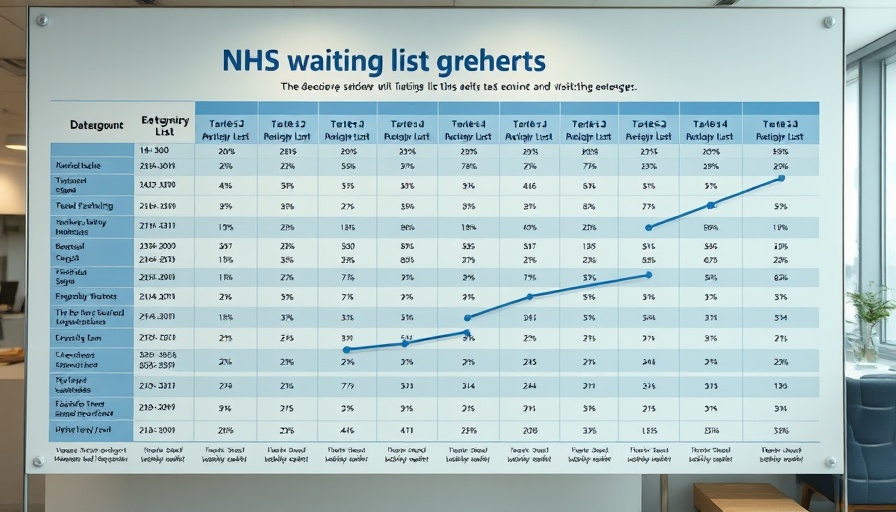 Detailed NHS waiting list breakdowns chart in an office environment.