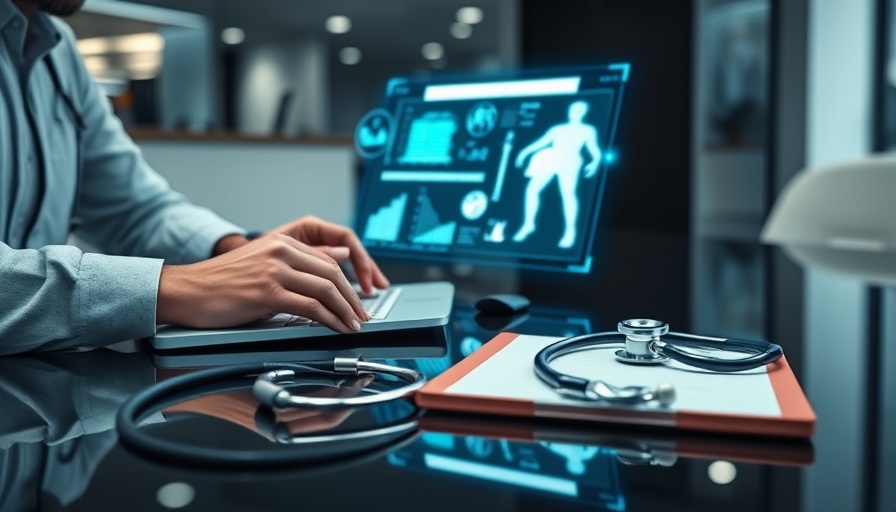 Health data tracking system with digital charts and laptop.