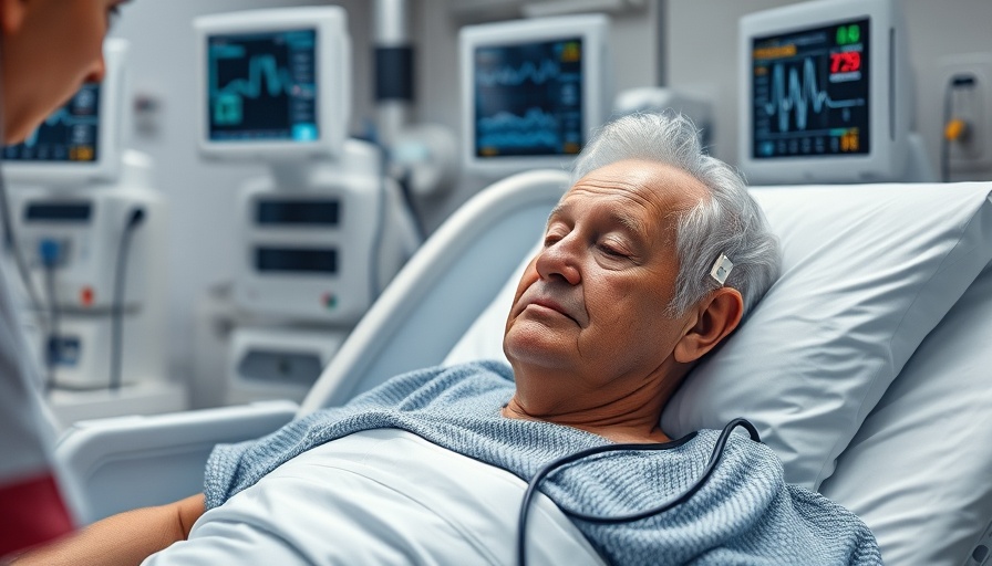 Elderly patient in hospital with cardiovascular monitoring, receiving care.