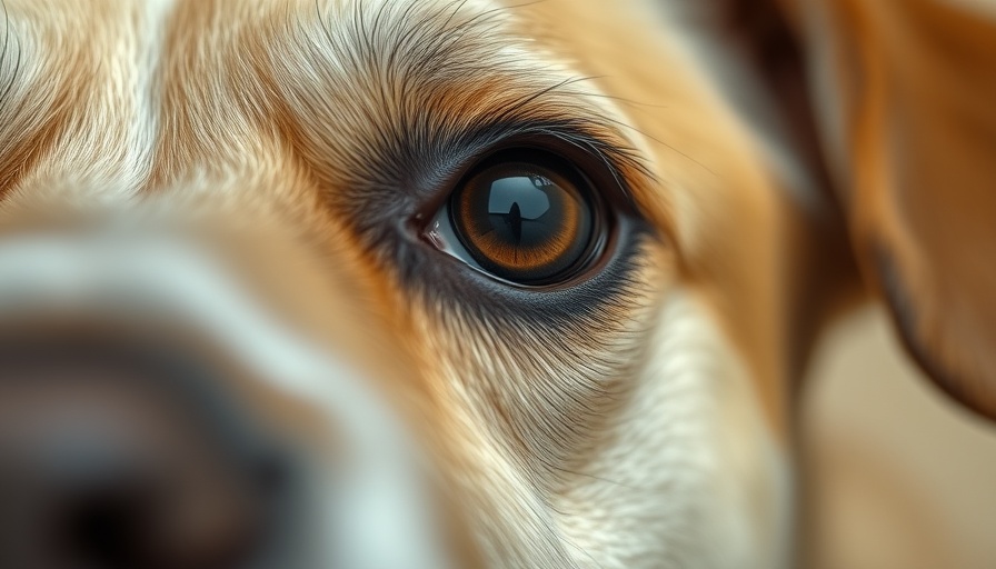 Close-up view of a dog's eye with eyelid tumor.