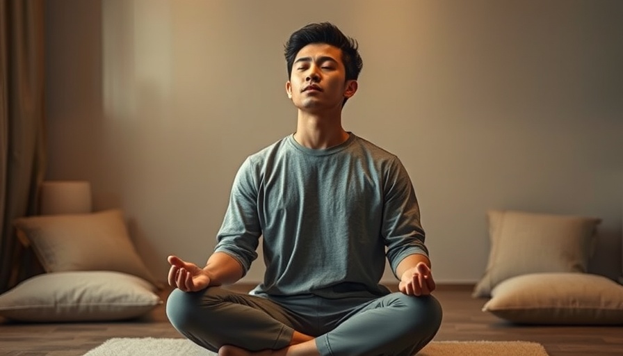 Serene Asian man practicing meditation indoors.