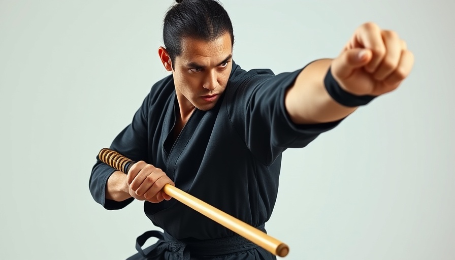 Dynamic martial artist practicing nunchaku drills for coordination.